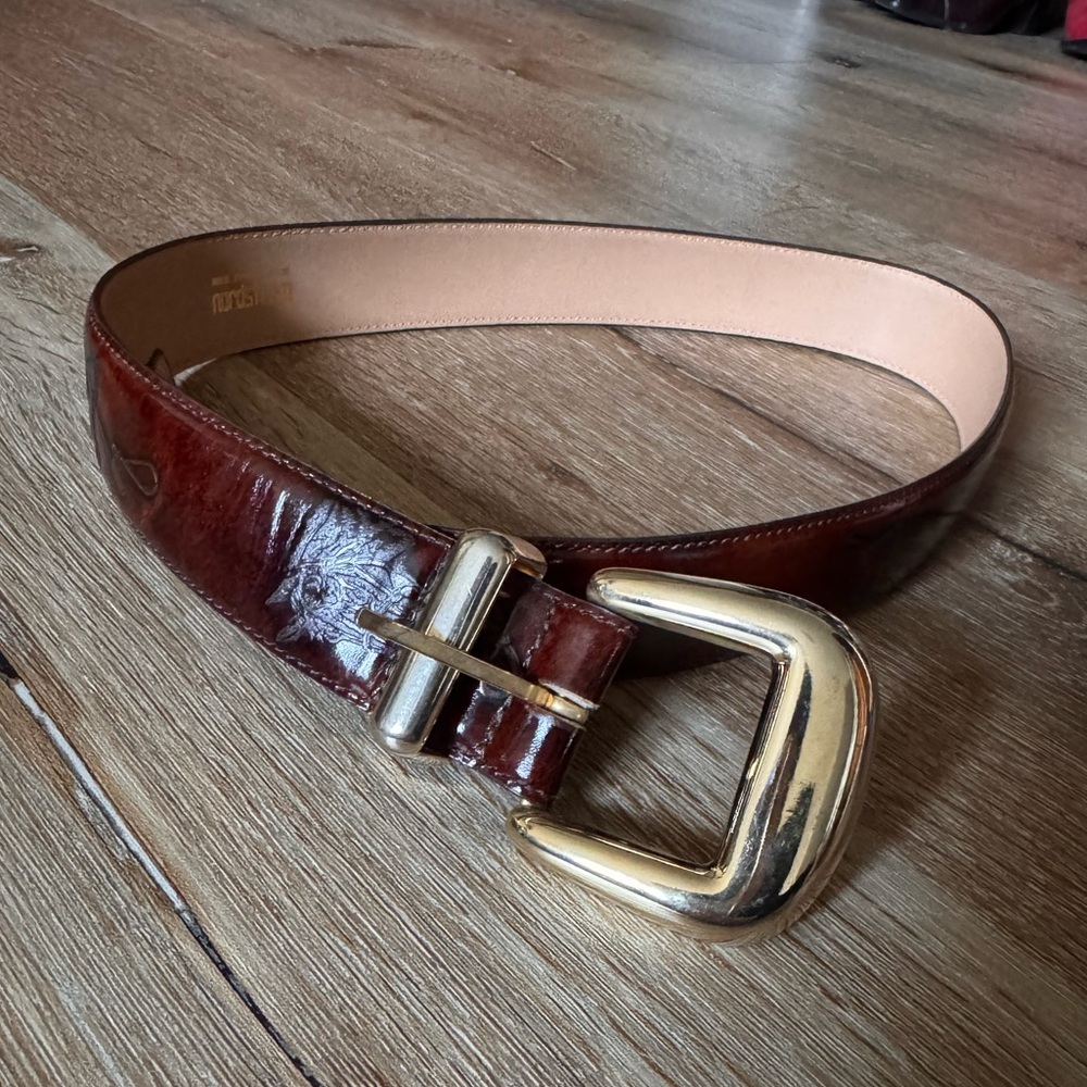 Vintage Nordstrom Western Horse Detailed Brown Red Burgundy Leather Belt